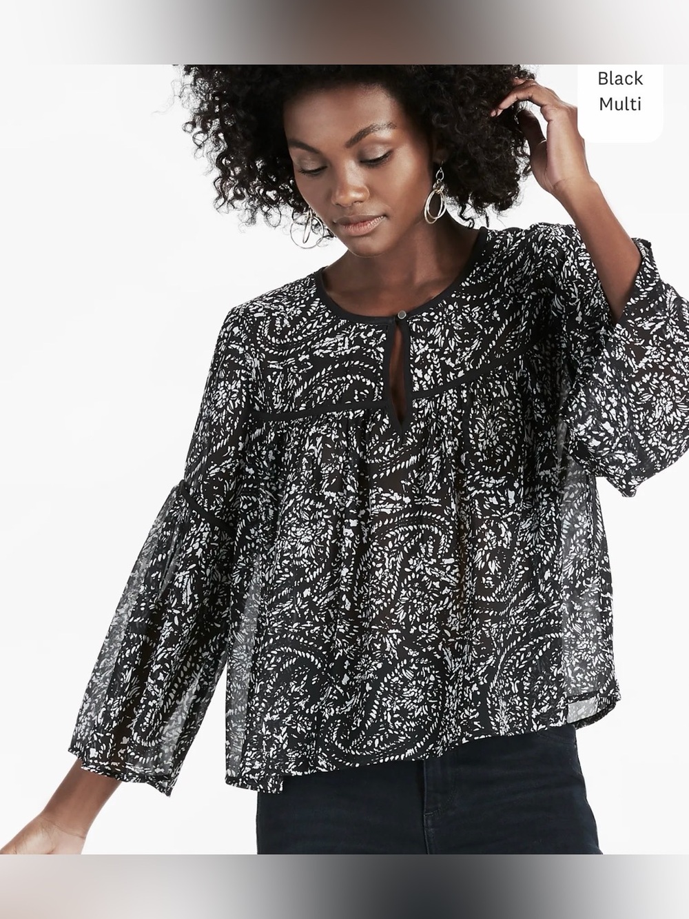 Lucky Brand Black Floral Peasant Top